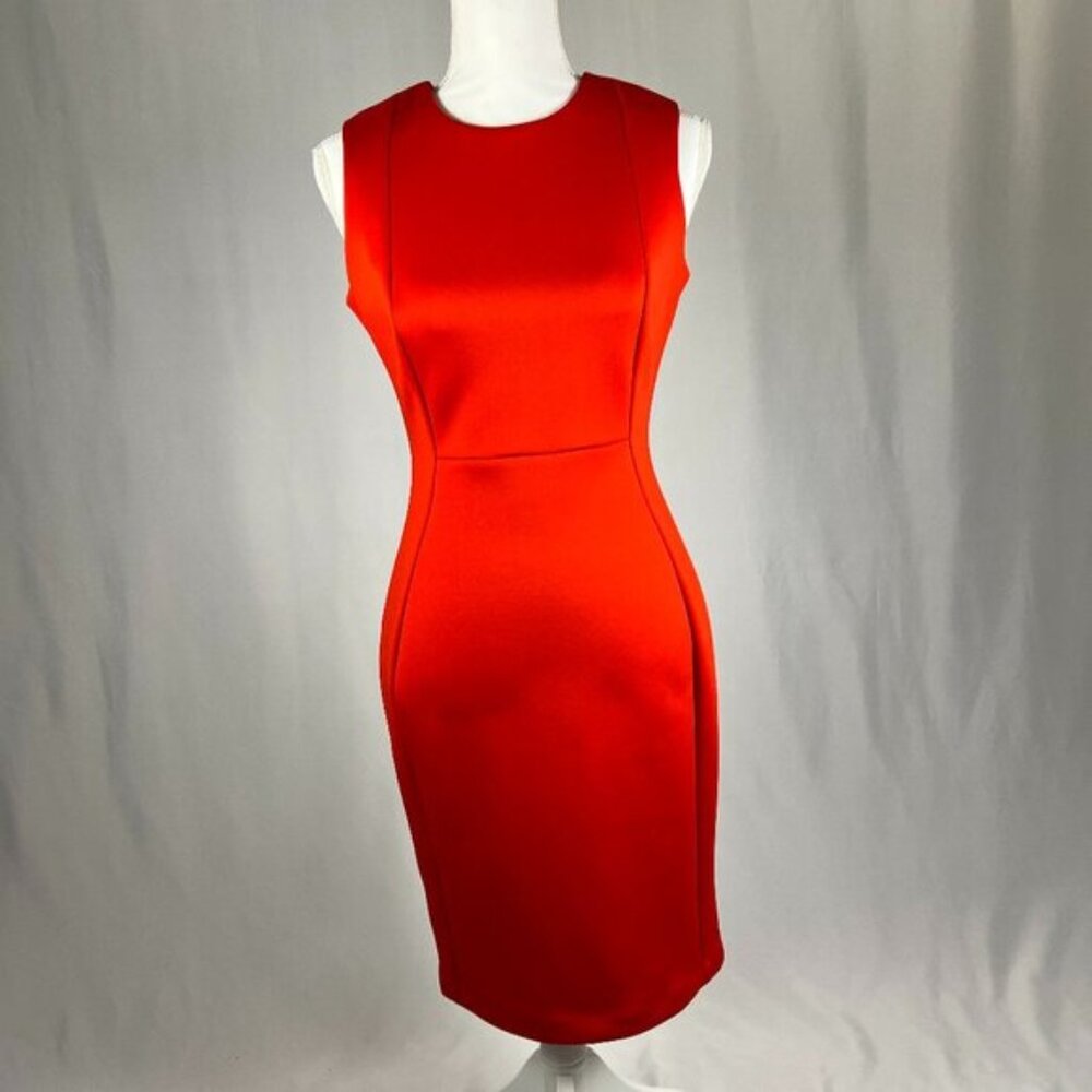Calvin Klein Red Sheath Dress Sleeveless Career Cocktail Midi
